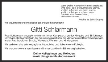 Anzeige von Gitti Schlarmann von OM-Medien