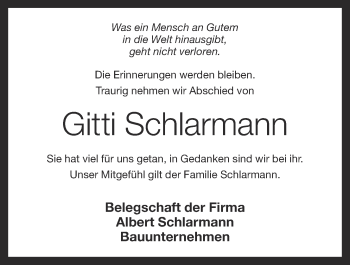 Anzeige von Gitti Schlarmann von OM-Medien