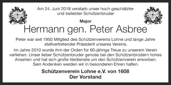 Anzeige von Hermann gen. Peter Asbree von OM-Medien