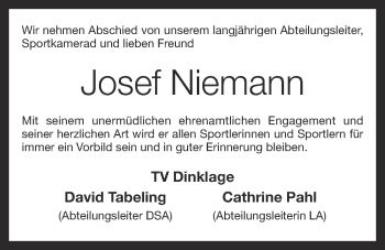 Anzeige von Josef Niemann von OM-Medien
