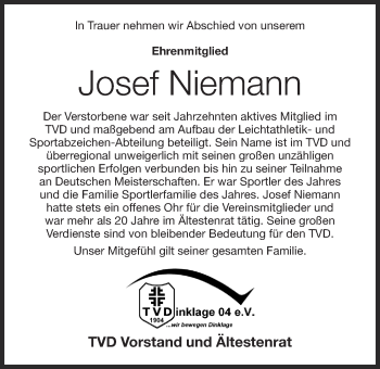 Anzeige von Josef Niemann von OM-Medien