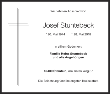 Anzeige von Josef Stuntebeck von OM-Medien