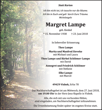 Anzeige von Margaret Lampe von OM-Medien