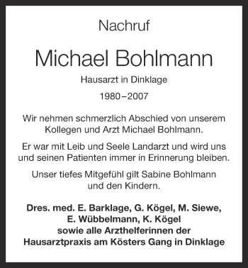 Anzeige von Michael Bohlmann von OM-Medien