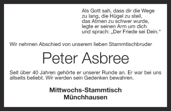 Anzeige von Peter Asbree von OM-Medien