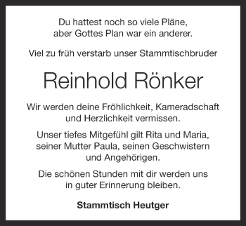 Anzeige von Reinhold Rönker von OM-Medien