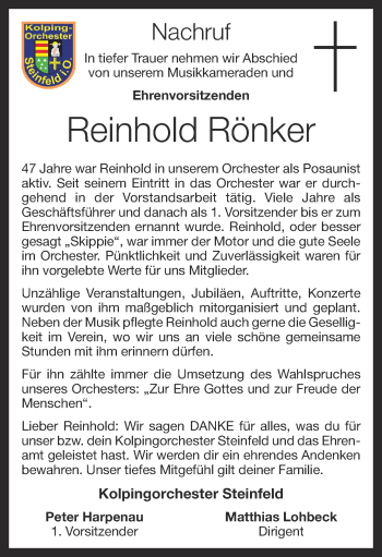 Anzeige von Reinhold Rönker von OM-Medien