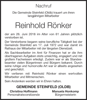 Anzeige von Reinhold Rönker von OM-Medien
