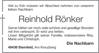 Anzeige von Reinhold Rönker von OM-Medien