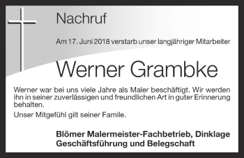 Anzeige von Werner Grambke von OM-Medien