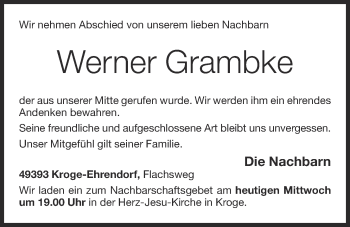 Anzeige von Werner Grambke von OM-Medien