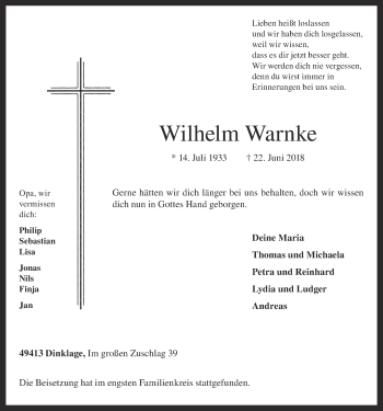 Anzeige von Wilhelm Warnke von OM-Medien