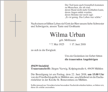 Anzeige von Wilma Urban von OM-Medien