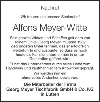 Anzeige von Alfons Meyer-Witte von OM-Medien