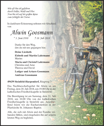 Anzeige von Alwin Goosmann von OM-Medien