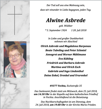 Anzeige von Alwine Asbrede von OM-Medien