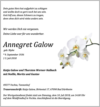 Anzeige von Annegret Galow von OM-Medien