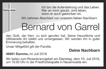 Anzeige von Bernard von Garrel von OM-Medien