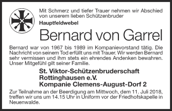 Anzeige von Bernard von Garrel von OM-Medien