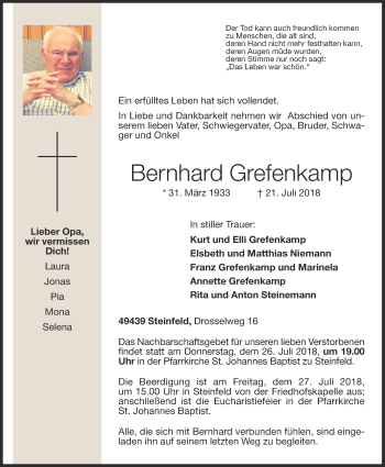 Anzeige von Bernhard Grefenkamp von OM-Medien