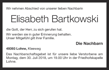 Anzeige von Elisabeth Bartkowski von OM-Medien
