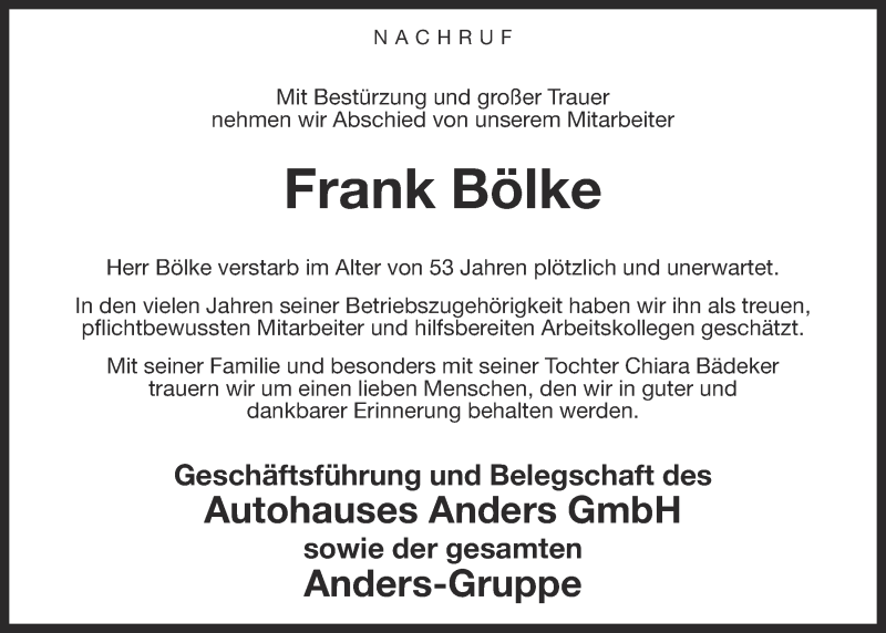 Traueranzeigen von Frank Bölke omtrauer.de