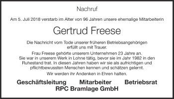 Anzeige von Gertrud Freese von OM-Medien