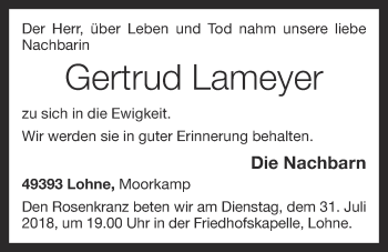 Anzeige von Gertrud Lameyer von OM-Medien