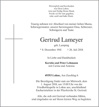 Anzeige von Gertrud Lameyer von OM-Medien