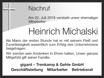 Anzeige von Heinrich Michalski von OM-Medien