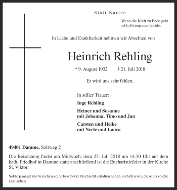 Anzeige von Heinrich Rehling von OM-Medien