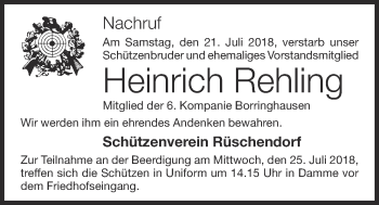 Anzeige von Heinrich Rehling von OM-Medien