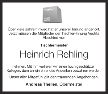 Anzeige von Heinrich Rehling von OM-Medien