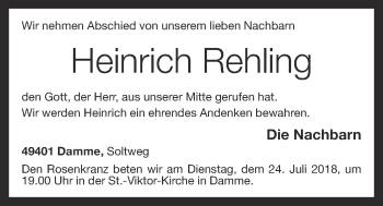 Anzeige von Heinrich Rehling von OM-Medien