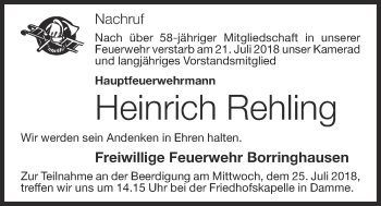 Anzeige von Heinrich Rehling von OM-Medien
