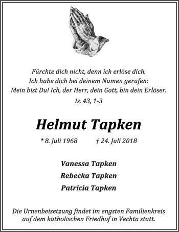 Anzeige von Helmut Tapken von OM-Medien