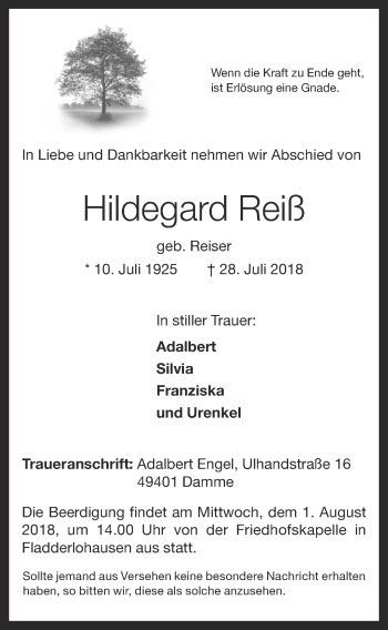 Anzeige von Hildegard Reiß von OM-Medien