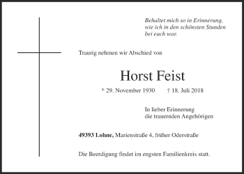 Anzeige von Horst Feist von OM-Medien