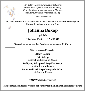 Anzeige von Johanna Bokop von OM-Medien