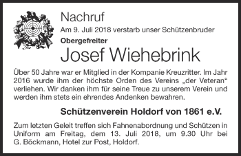 Anzeige von Josef Wiehebrink von OM-Medien