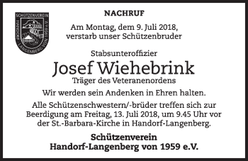 Anzeige von Josef Wiehebrink von OM-Medien