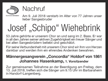 Anzeige von Josef Wiehebrink von OM-Medien