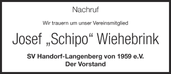 Anzeige von Josef Wiehebrink von OM-Medien