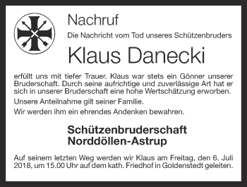 Anzeige von Klaus Danecki von OM-Medien