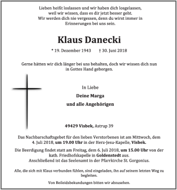 Anzeige von Klaus Danecki von OM-Medien