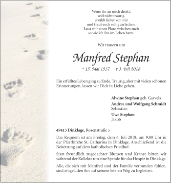 Anzeige von Manfred Stephan von OM-Medien