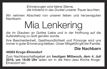 Anzeige von Maria Lenkering von OM-Medien