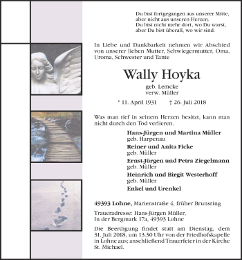 Anzeige von Wally Hoyka von OM-Medien