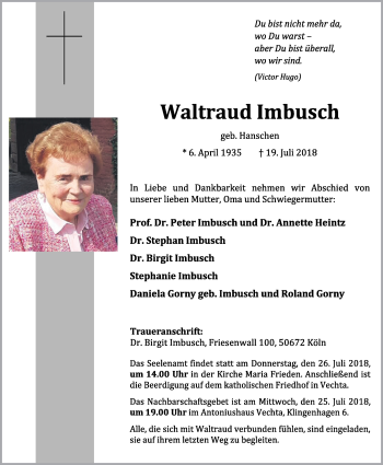 Anzeige von Waltraud Imbusch von OM-Medien