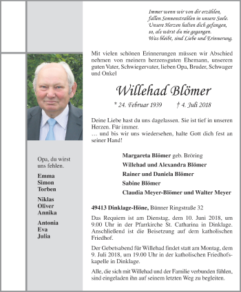 Anzeige von Willehad Blömer von OM-Medien